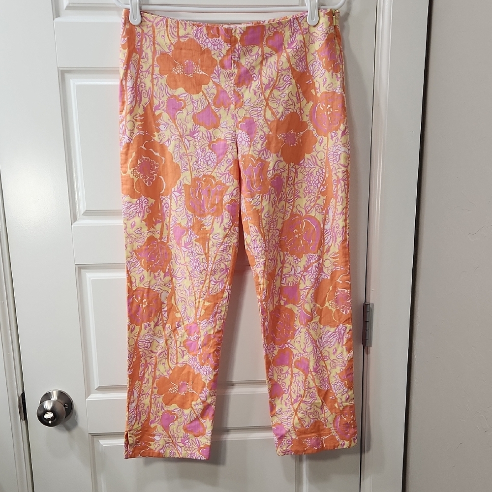 Lilly Pulitzer Floral Print Pants in Orange and Pink - Size 6